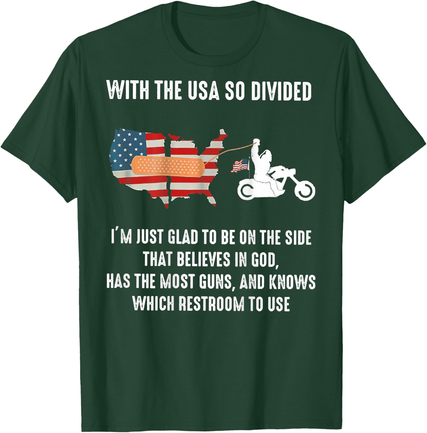Bigfoot Biker With The USA So Divided (on back) T-Shirt - T-Shirt | Forest