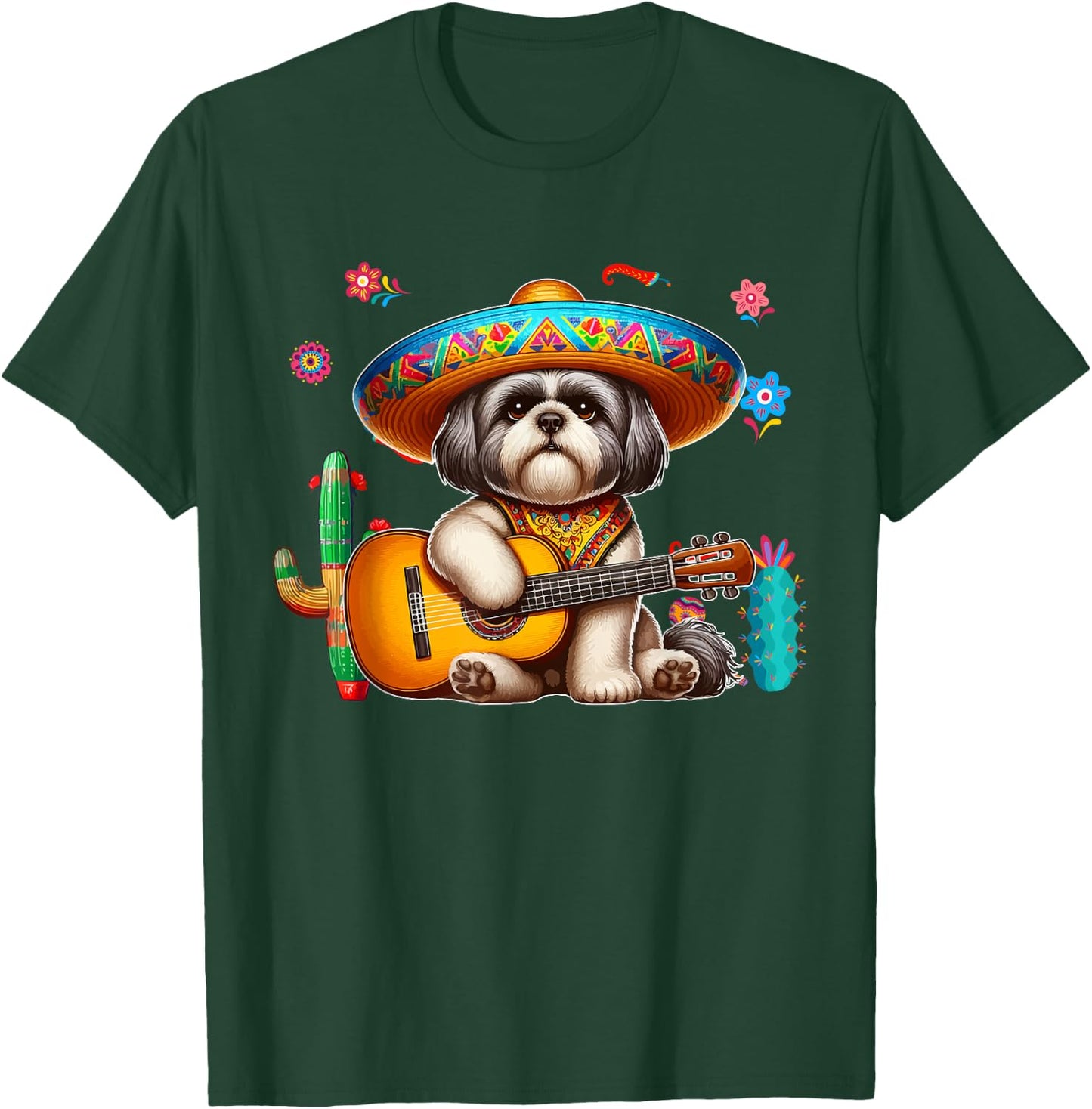 Shih Tzu Sombrero Mexican Guitar Cinco De Mayo Owner T-Shirt - T-Shirt | Forest
