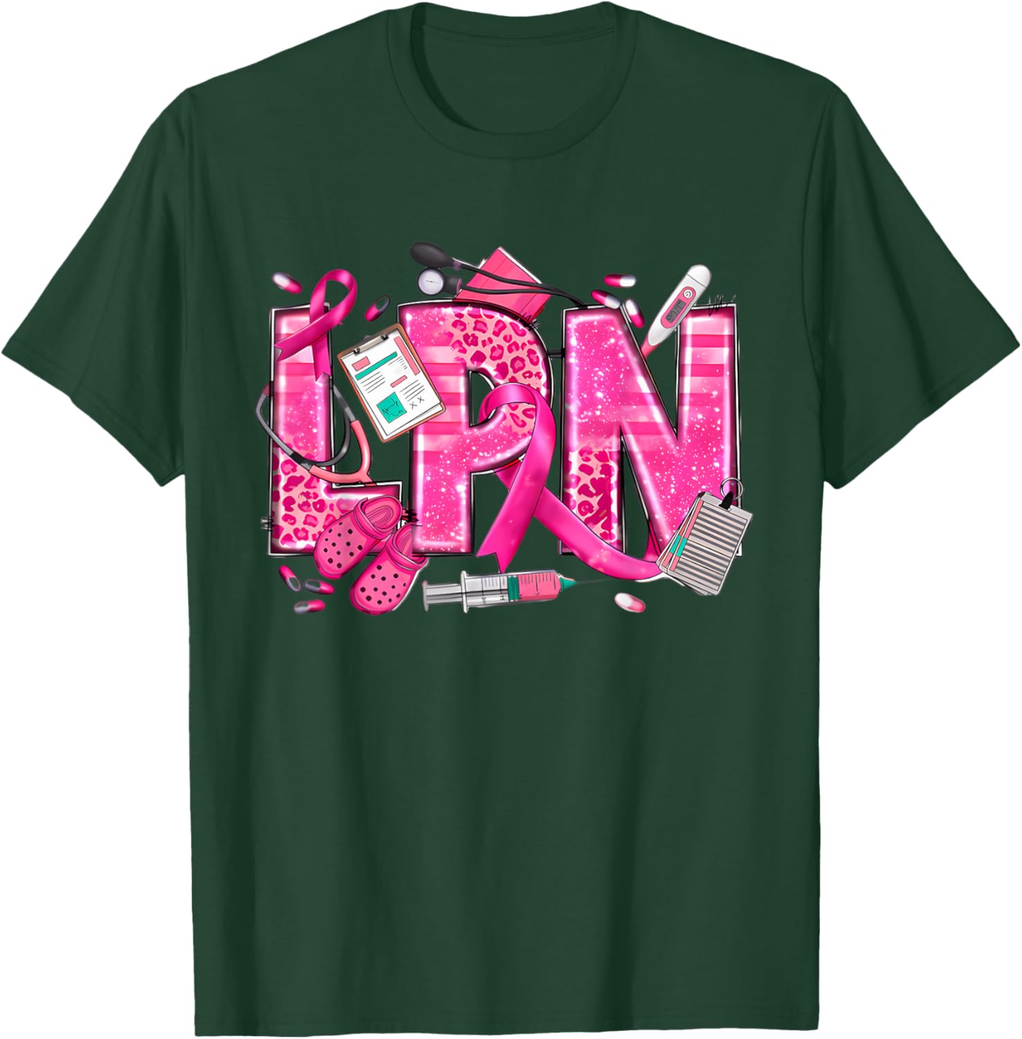 Nurse Breast Cancer Awareness Pink Ribbon Nursing Lpn Life T-Shirt - T-Shirt | Forest