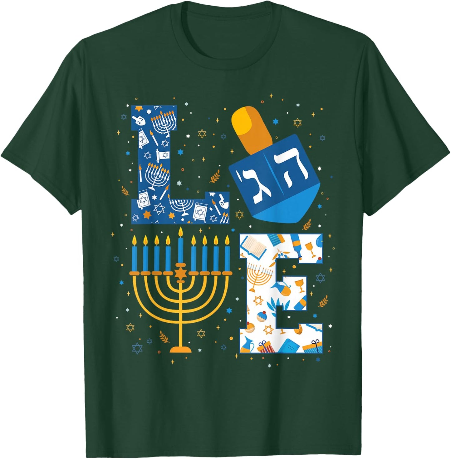 Hanukkah Love with Menorah for Jewish Christmas Holiday T-Shirt - T-Shirt | Forest
