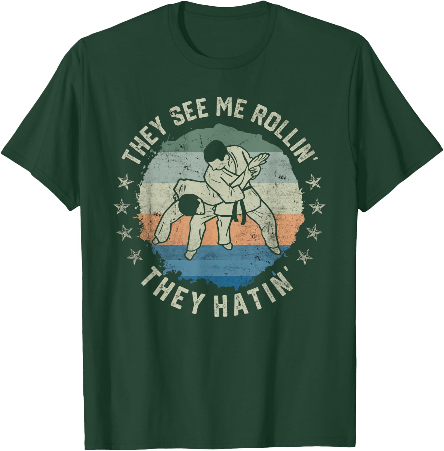 Retro Vintage They See Me Rollin Funny Brazilian Jiu-Jitsu T-Shirt - T-Shirt | Forest