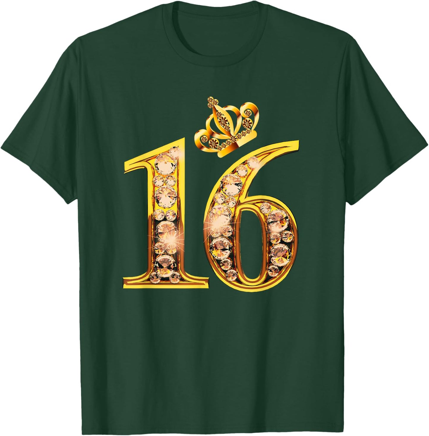 Queen of 16 Sweet Sixteen Gold Black 16th Birthday Girls T-Shirt - T-Shirt | Forest