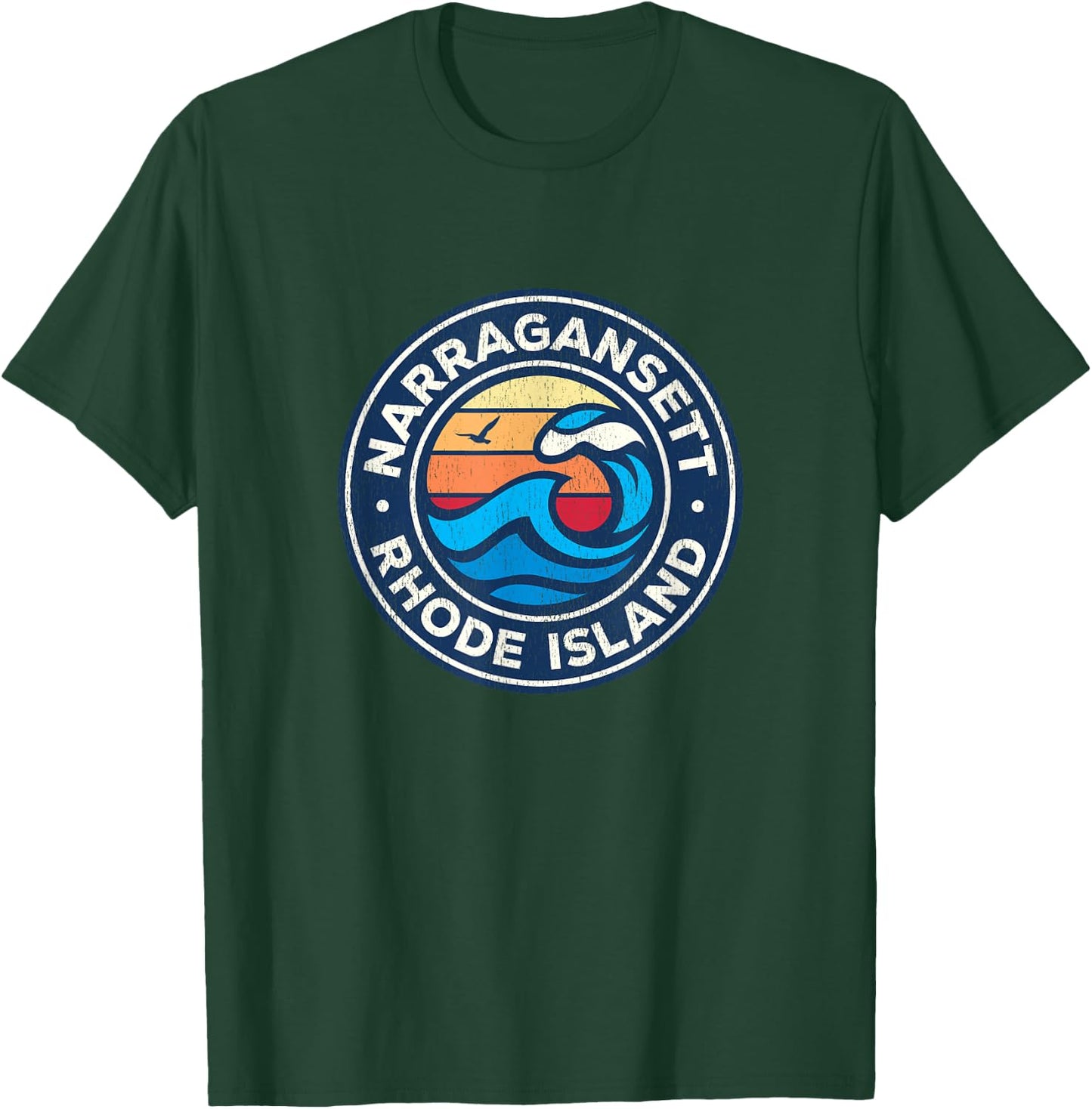 Narragansett Rhode Island RI Vintage Nautical Waves Design T-Shirt - T-Shirt | Forest