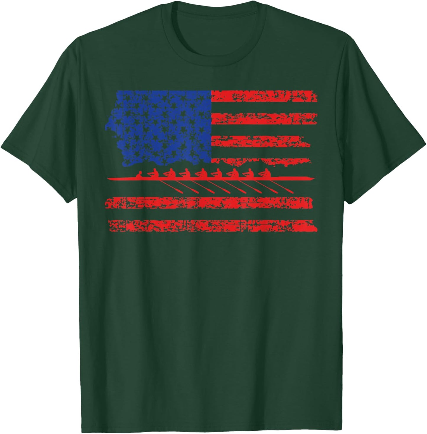 Crew Rowing Boat Oars Us American Flag T-Shirt - T-Shirt | Forest