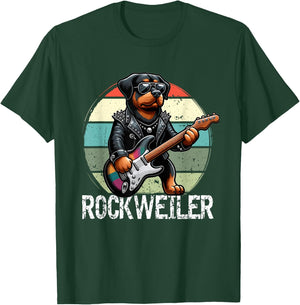 Rockweiler Dog Retro Rock Men Rottweiler T-Shirt - T-Shirt | Forest