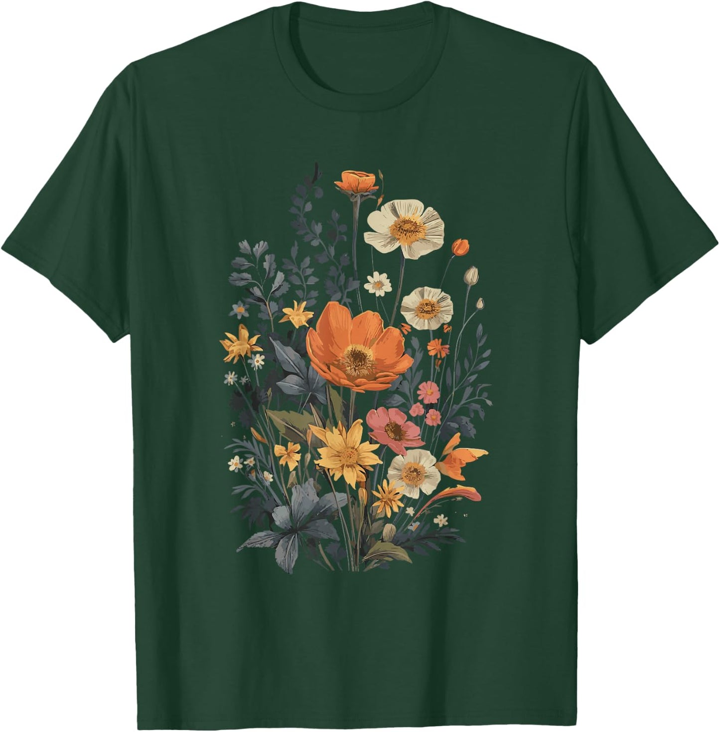 Vintage Flowers Floral Pressed Flower T-Shirt - T-Shirt | Forest