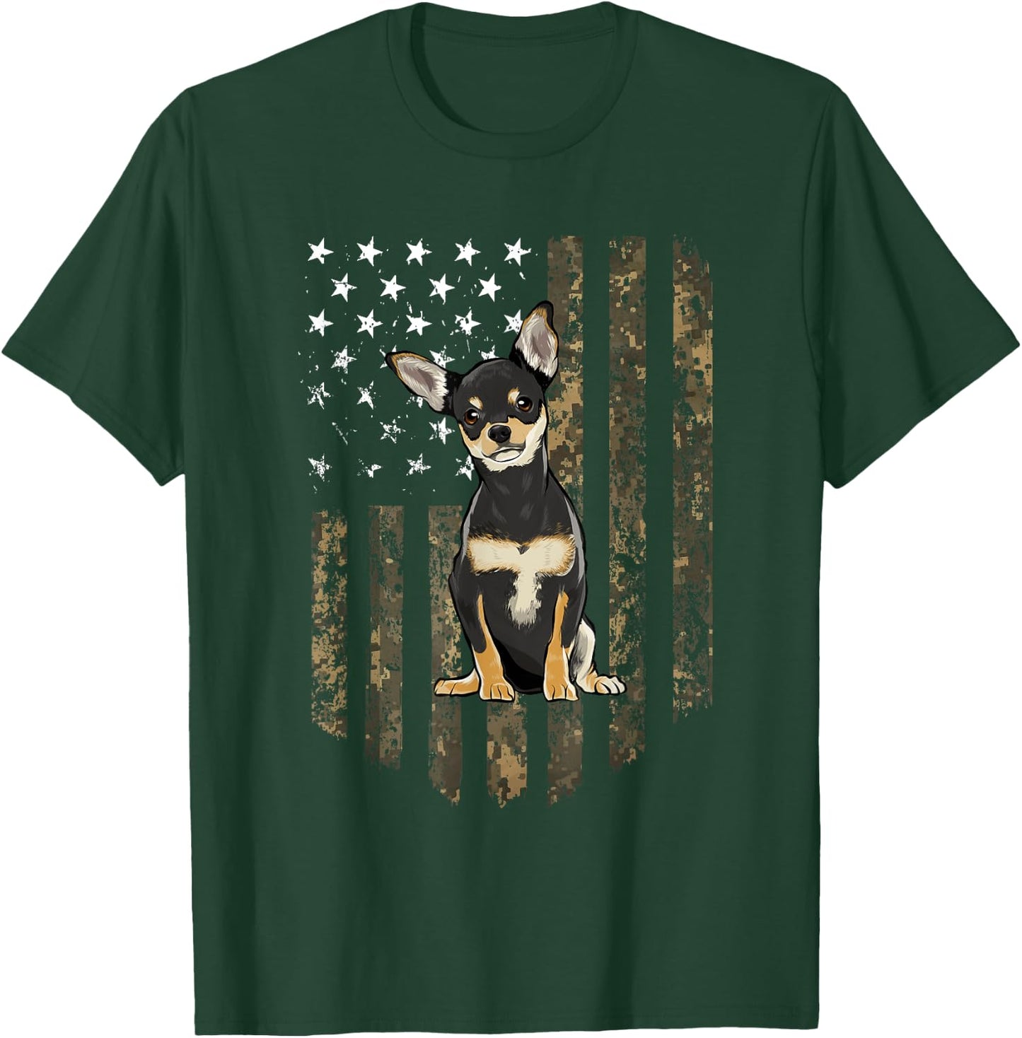 Camo American Flag Black Chihuahua 4th Of July USA Men T-Shirt - T-Shirt | Forest