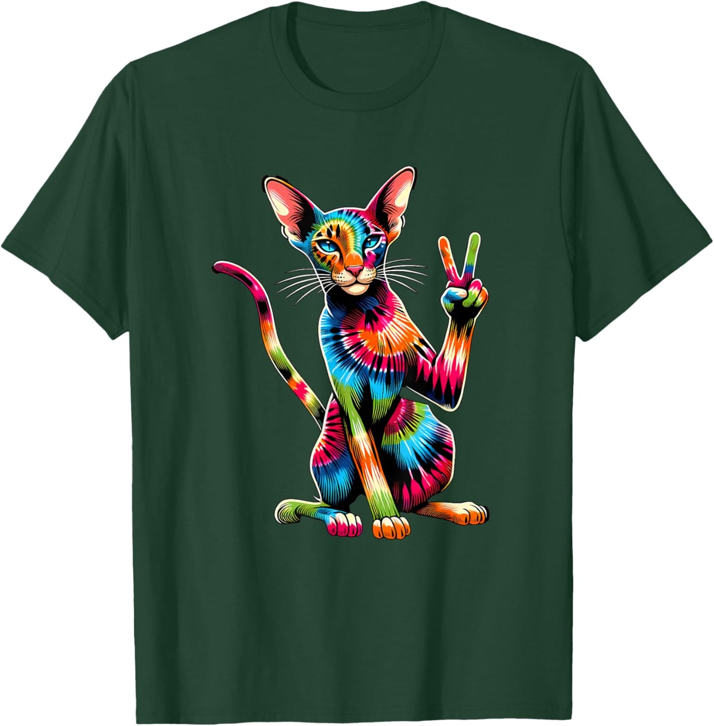 Peace Sign Tie Dye Oriental Shorthair Cat T-Shirt - T-Shirt | Forest