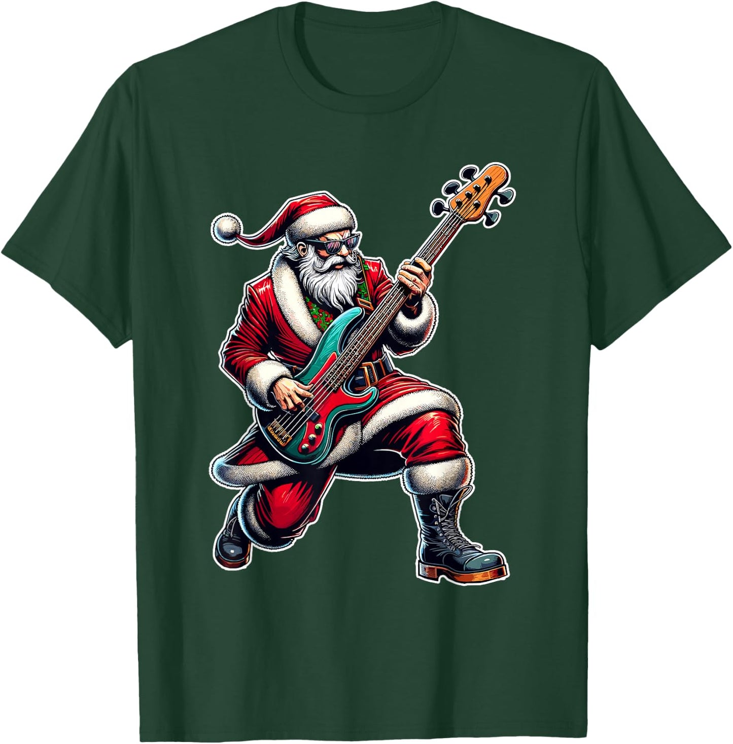 Christmas Bass Guitar Shirt Santa Bass Guitar Player T-Shirt - T-Shirt | Forest