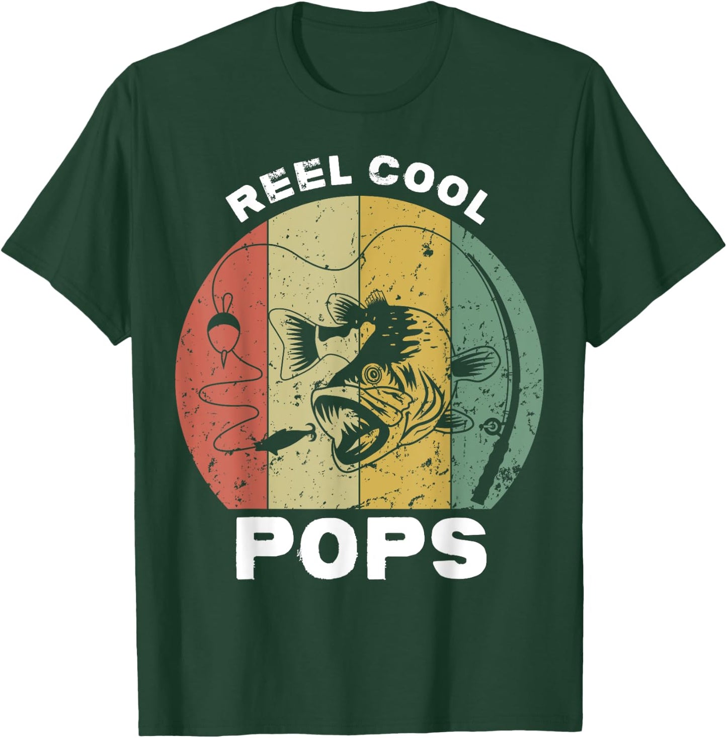 Vintage Reel Cool Pops Fishing Fathers Day Fisherman Grandpa T-Shirt - T-Shirt | Forest