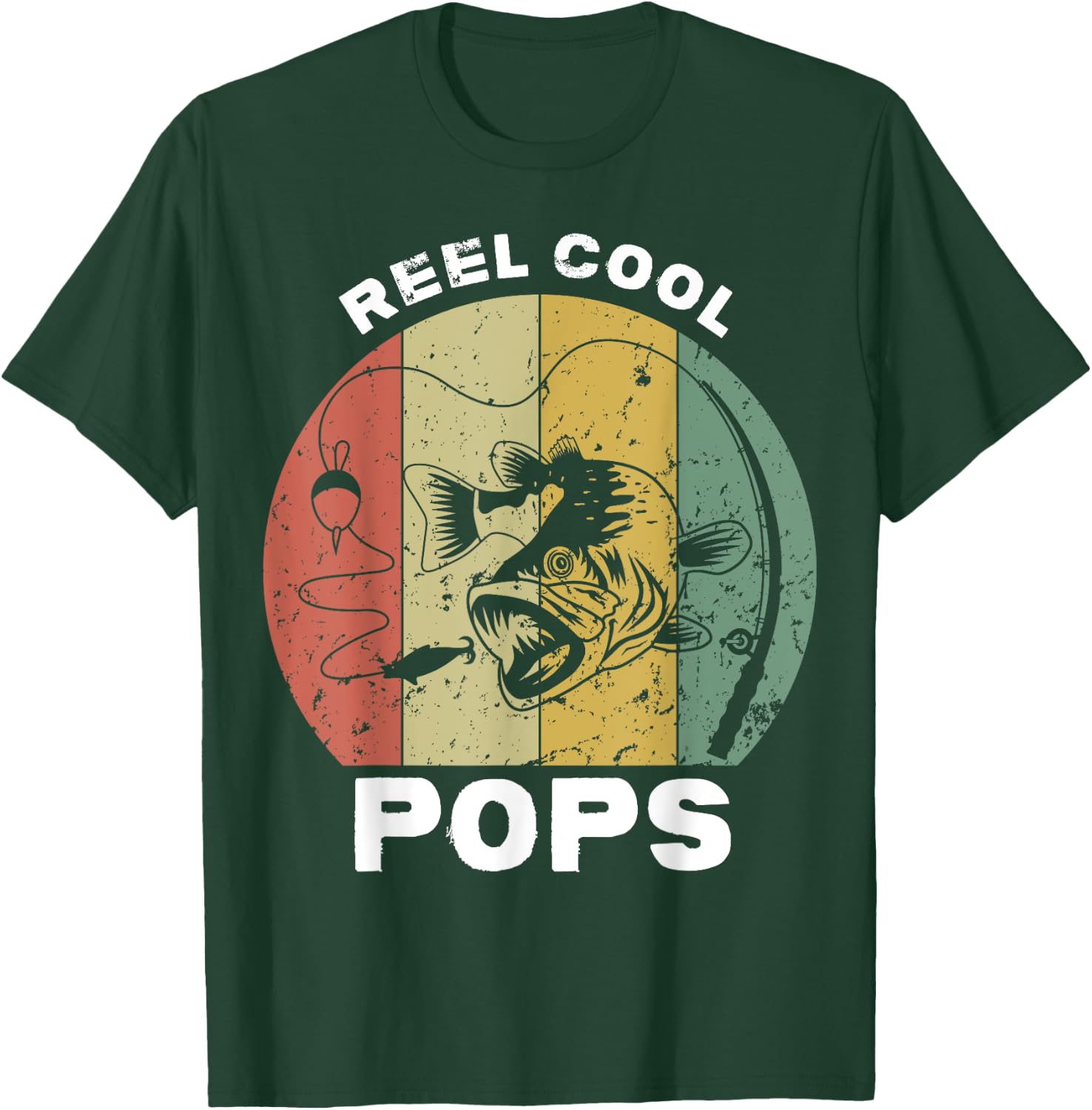 Vintage Reel Cool Pops Fishing Fathers Day Fisherman Grandpa T-Shirt - T-Shirt | Forest