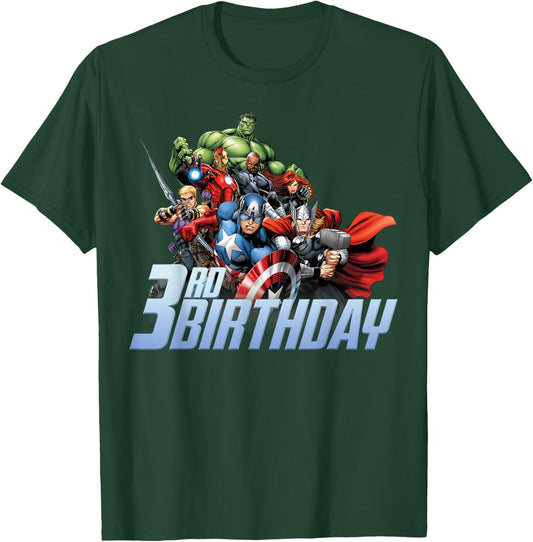 Marvel Avengers Action Shot 3rd Birthday Small T-Shirt - T-Shirt | Forest