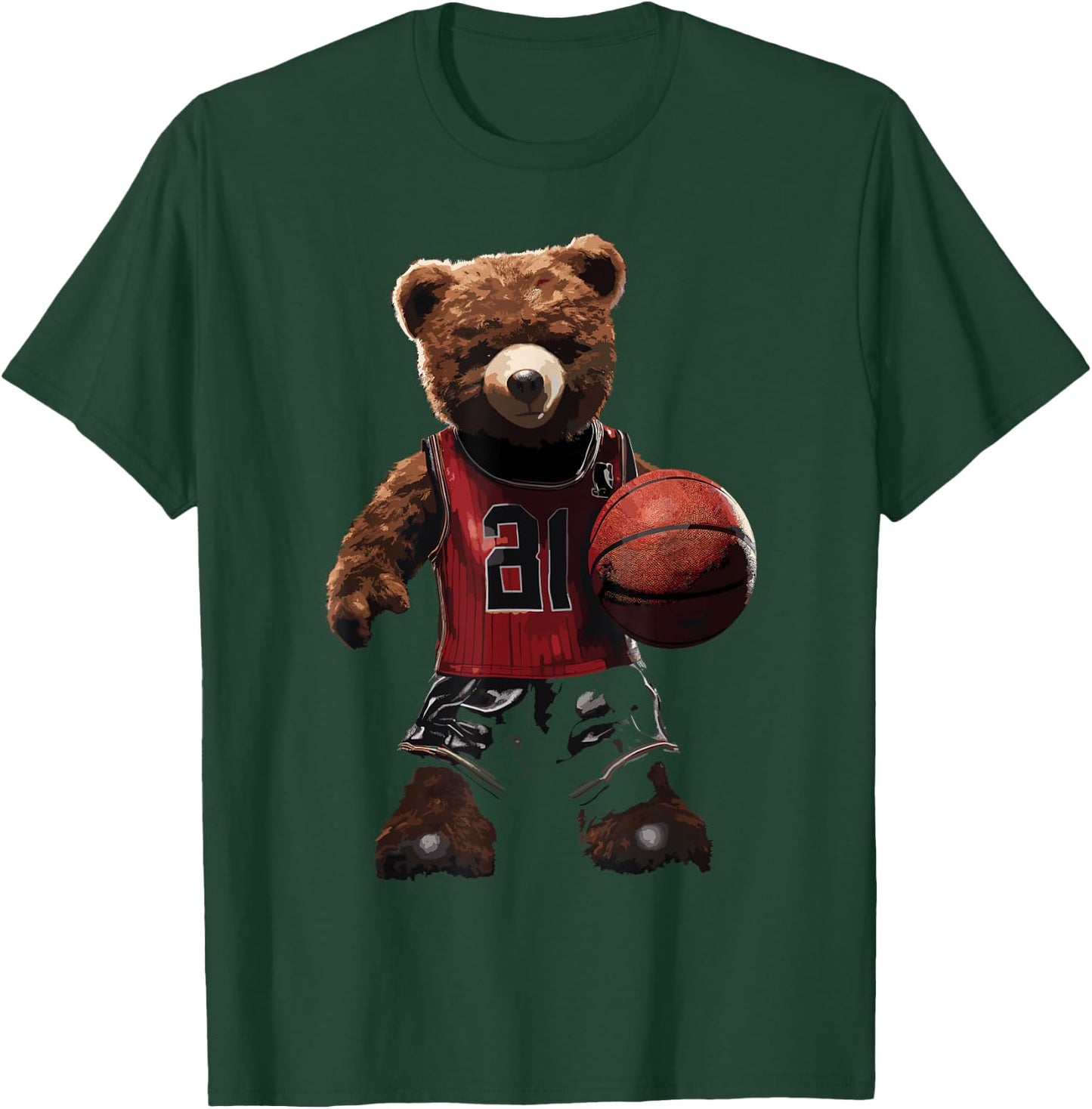 Cute teddy bear playing basketball Sport Women Kids T-Shirt - T-Shirt | Forest