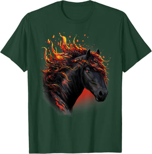 Fantasy Art- Cool Lava Black Horse - Horses - Black horse T-Shirt - T-Shirt | Forest