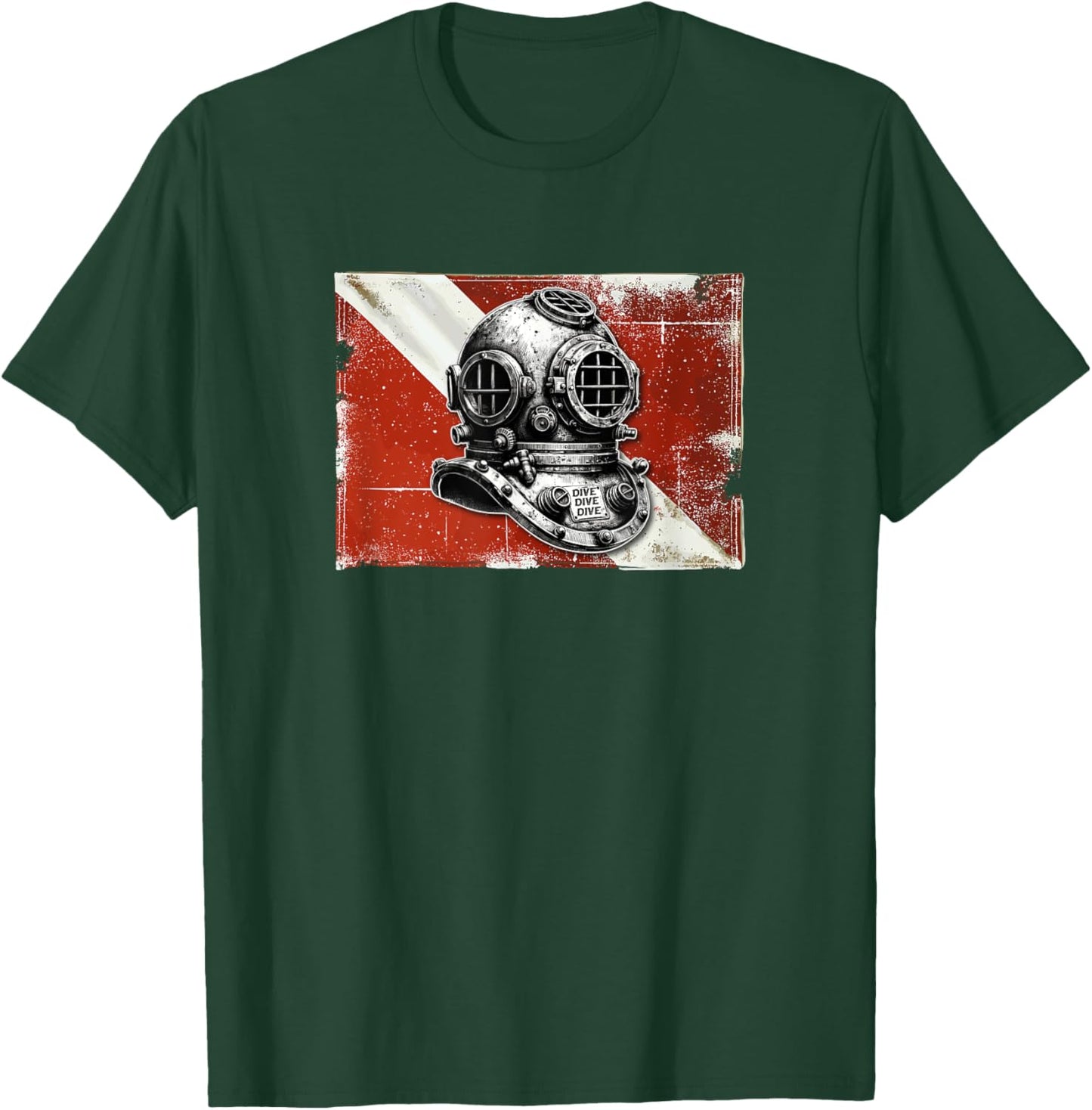 Vintage Scuba Dive Helmet Dive Flag | Funny Scuba Diving T-Shirt - T-Shirt | Forest