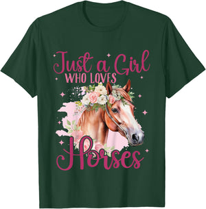 Kids Just a girl who loves Horses Riding Horse Lover Horse Girl T-Shirt - T-Shirt | Forest