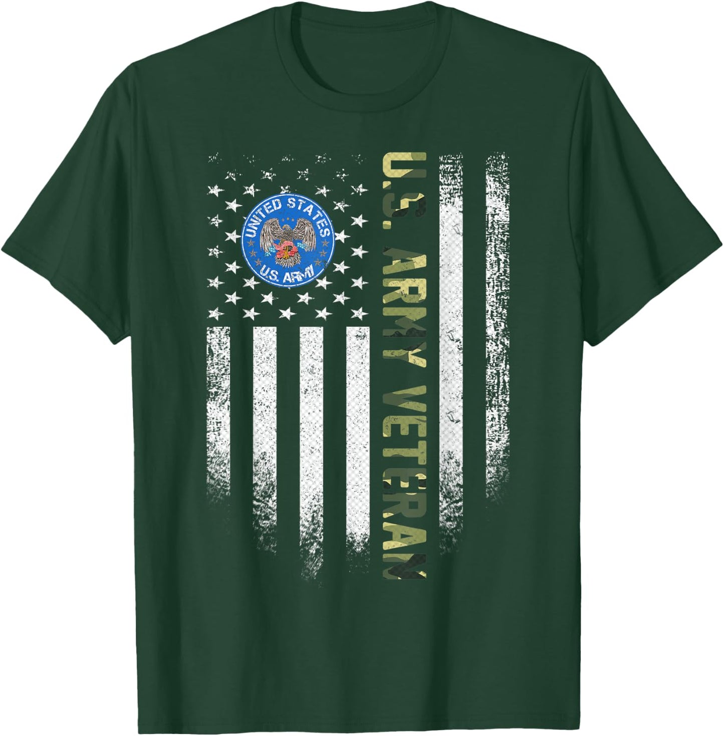 Vintage USA American Flag Proud US Army Veteran Funny Gift T-Shirt - T-Shirt | Forest
