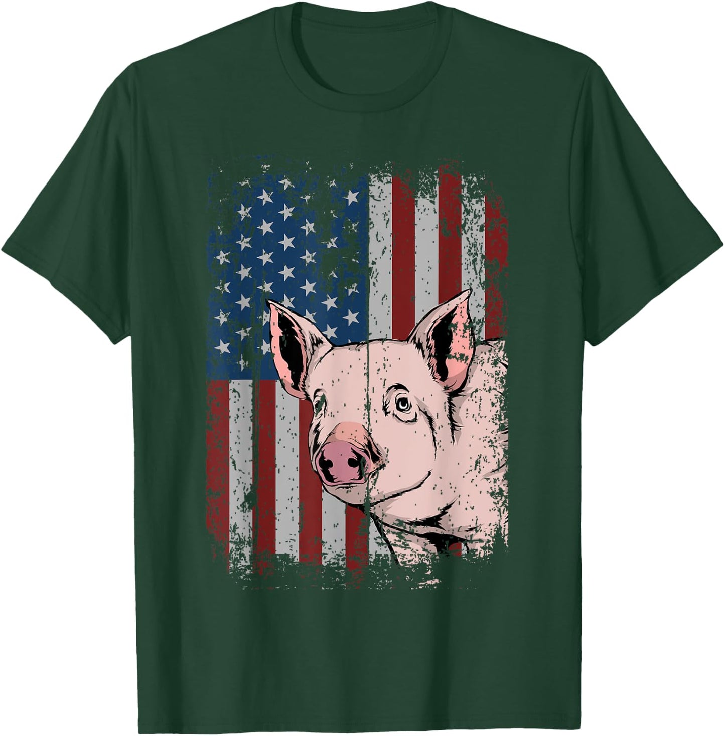 Pig American USA Flag Patriotic Pig Farm Gift Women Kids Men T-Shirt - T-Shirt | Forest