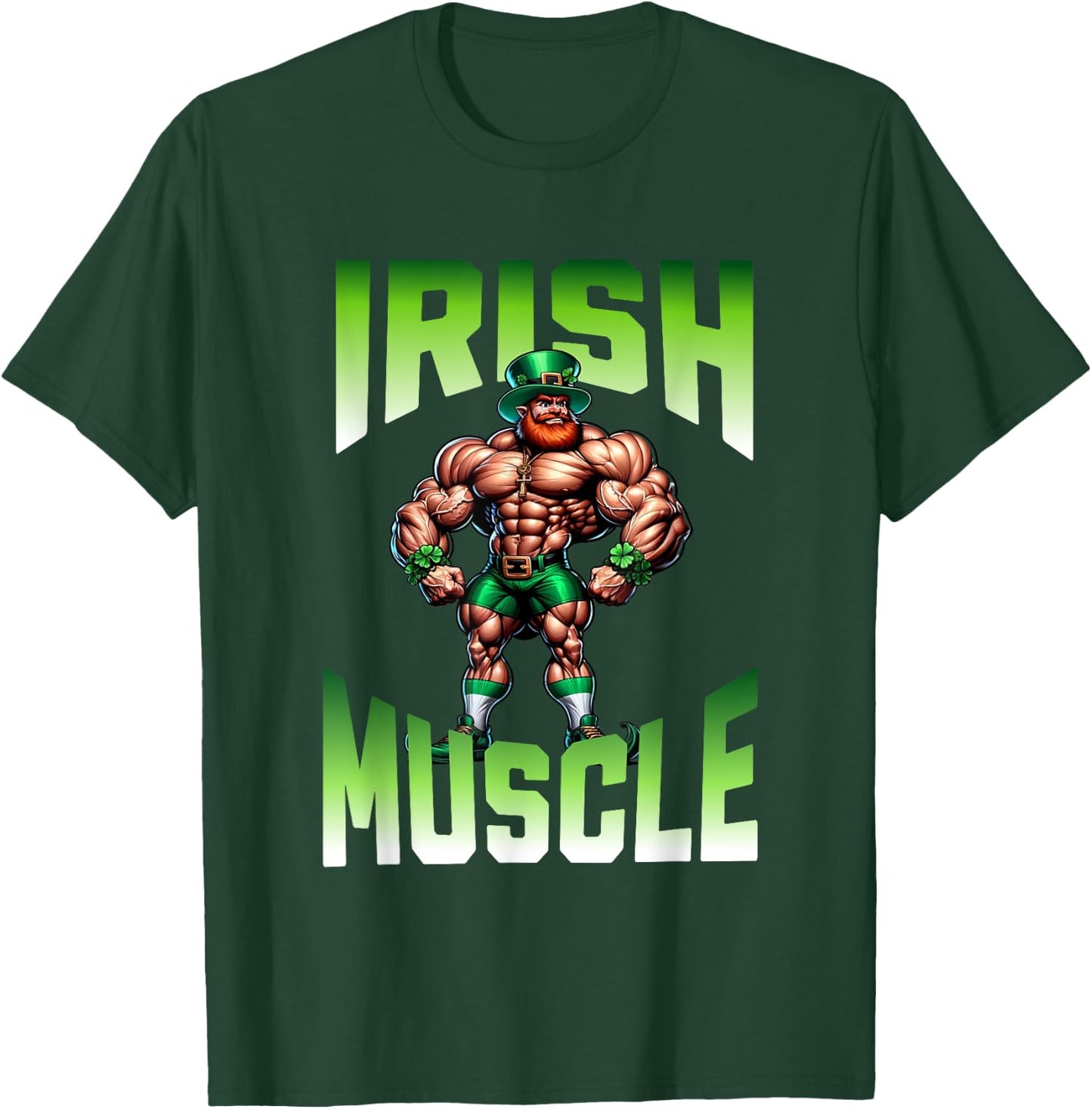 Irish Muscle Leprechaun Gym Workout Green Celebrations T-Shirt - T-Shirt | Forest