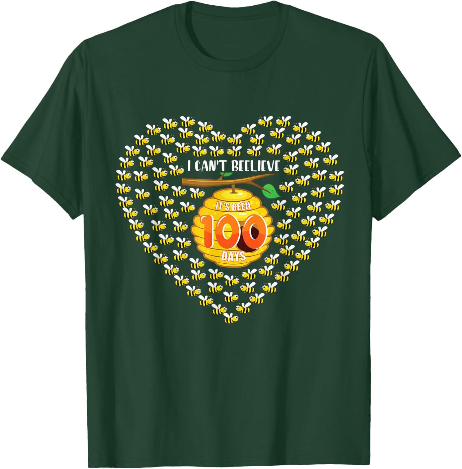 100 Days Of School Bee Hive Tree Hearts Teachers Student Kid T-Shirt - T-Shirt | Forest
