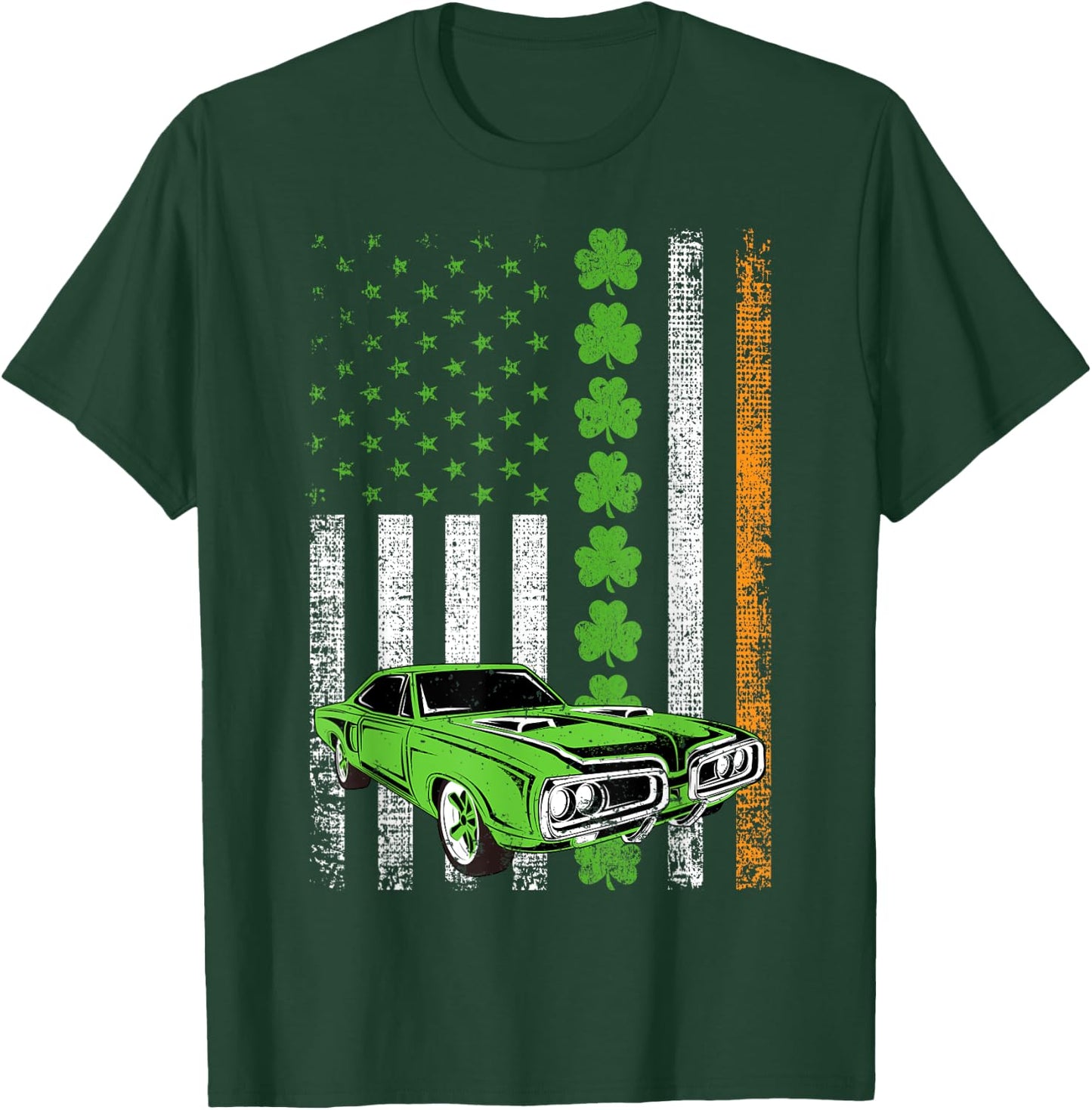 Irish American Flag Lucky Car Racing St. Patrick's Day T-Shirt - T-Shirt | Forest
