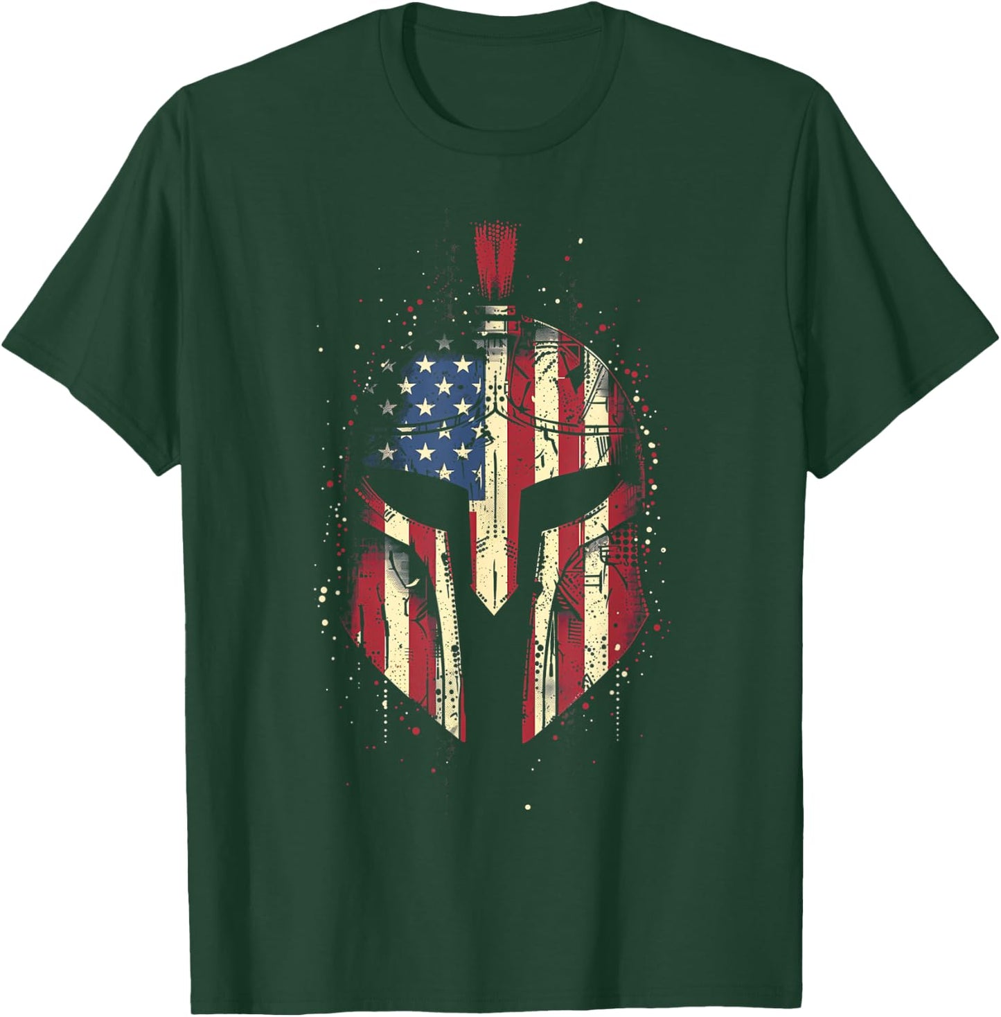 Spartan Helmet USA Flag Patriotic Veteran Grunge Distressed Kids Men T-Shirt - T-Shirt | Forest