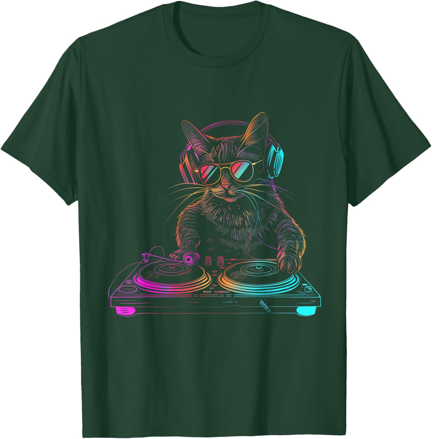 DJ Cat EDM Techno House Music Funny Cat Lover T-Shirt - T-Shirt | Forest