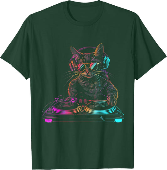 DJ Cat EDM Techno House Music Funny Cat Lover T-Shirt - T-Shirt | Forest