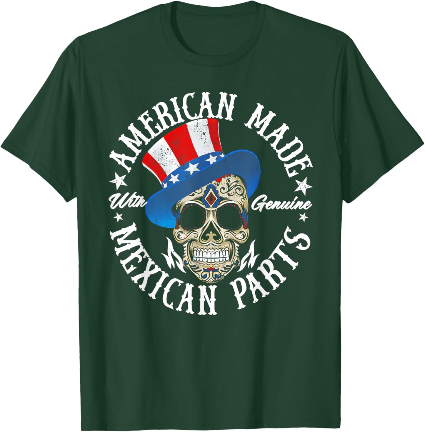 American Made With Genuine Mexican Parts Skull T-Shirt - T-Shirt | Forest