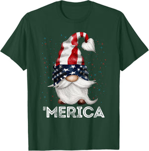 4th of July Patriotic Gnome American Flag Colored Gnome T-Shirt - T-Shirt | Forest