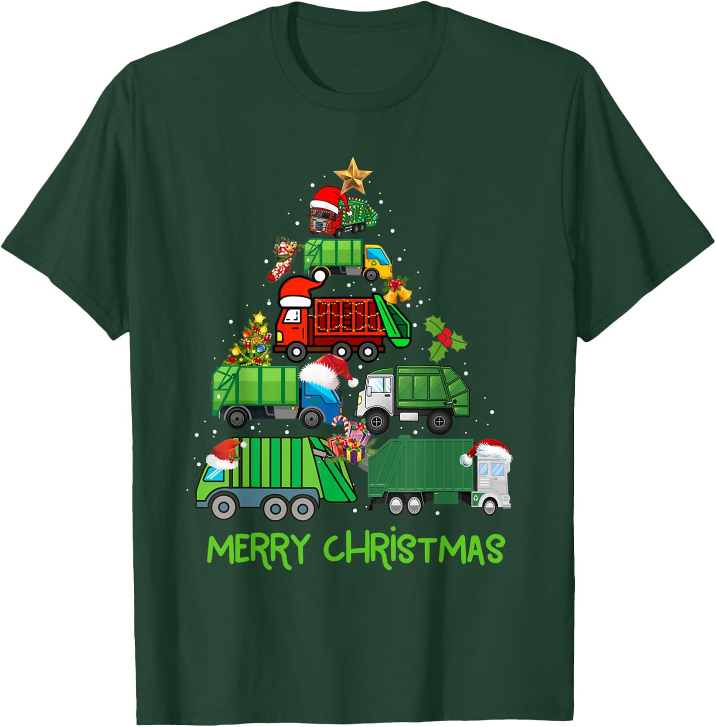 Funny Garbage Truck Christmas Tree Ornament Decor Boys Kids T-Shirt - T-Shirt | Forest