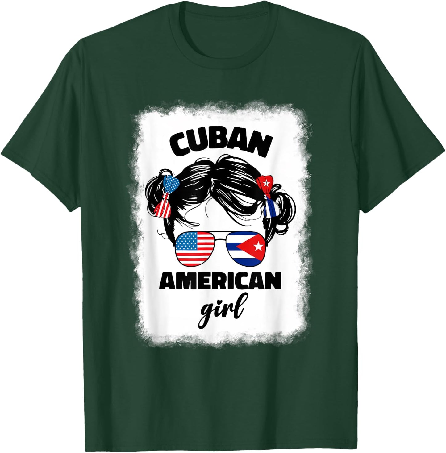 Half Cuban And American America Cuba Usa Flag Kids Girl Cute T-Shirt - T-Shirt | Forest