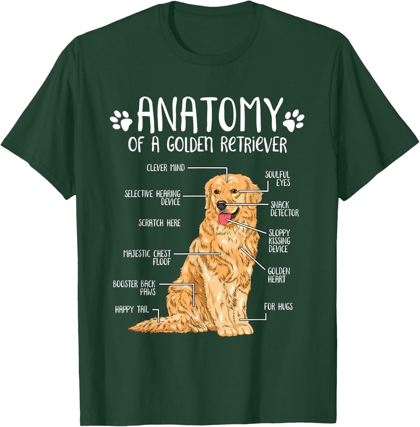 Funny Anatomy Golden Retriever Dog Lover Men Women Girls Kids T-Shirt - T-Shirt | Forest