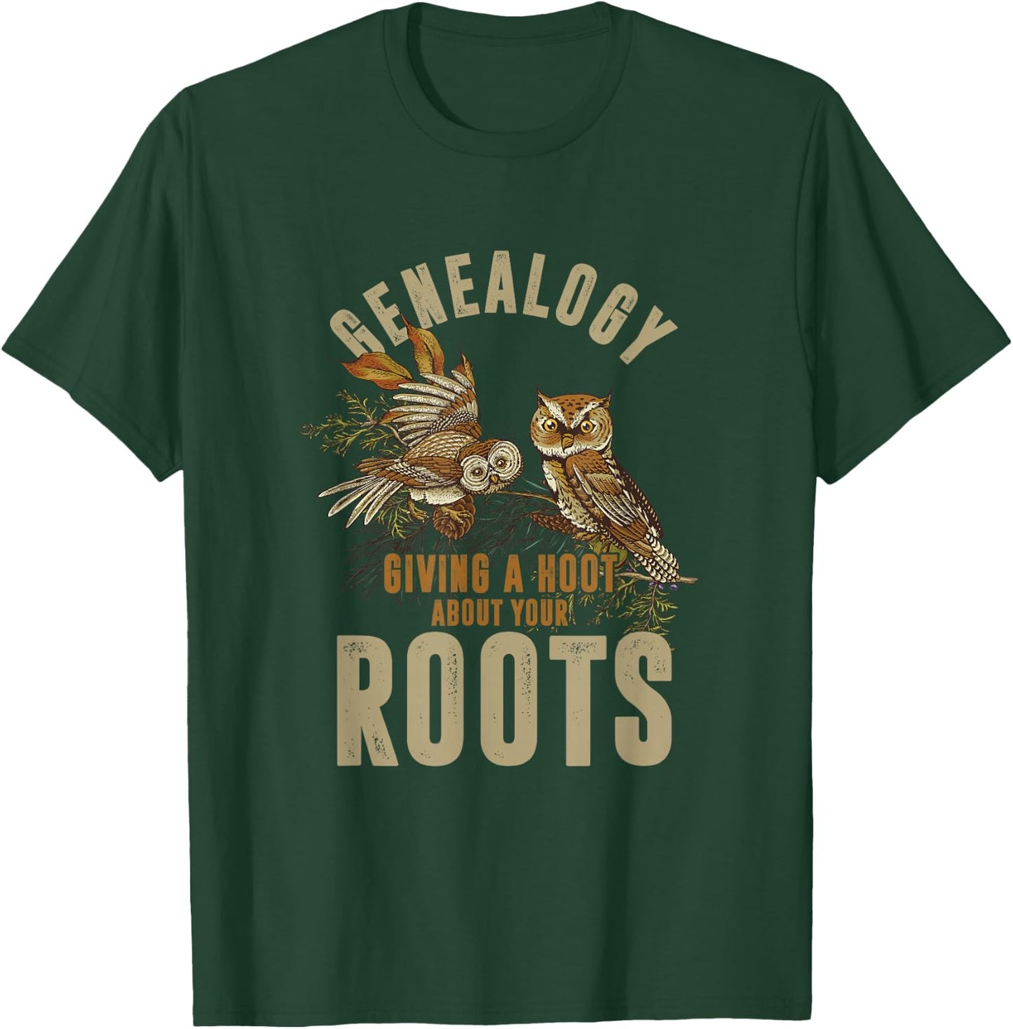 Eulen-Fan-Genealoge Genealogie Roots Geschenke Genealogy Owl - -Adults - Black - Small - Short Sleeve - Cotton 60%, Polyester 40% T-Shirt - T-Shirt | Forest