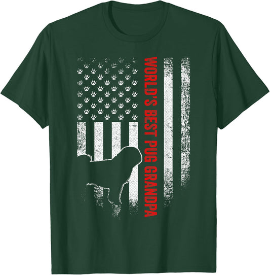 Vintage American Flag World's Best Pug Pugdog Grandpa Funny Women Men T-Shirt - T-Shirt | Forest