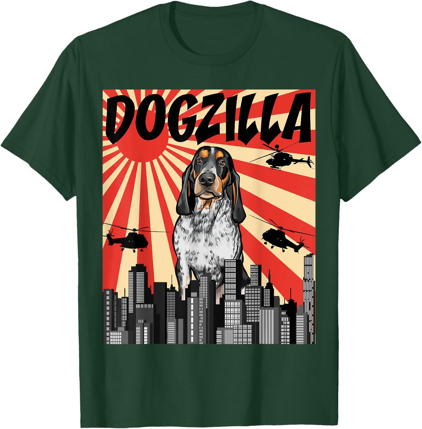 Funny Retro Japanese Dogzilla Bluetick Coonhound T-Shirt - T-Shirt | Forest