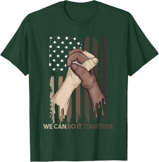 US Flag with Black & American Hands Black Lives Matter BLM T-Shirt - T-Shirt | Forest