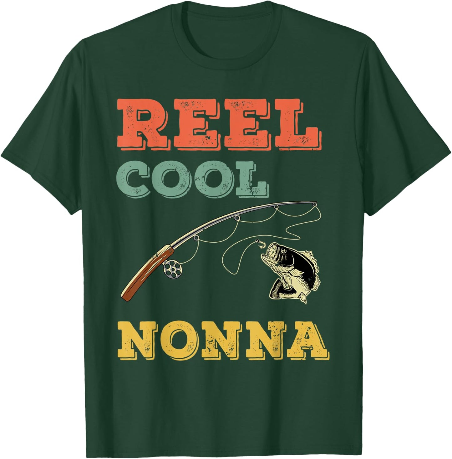 Reel Cool Fish Nonna Fisher Woman Grandma Bass Fishing T-Shirt - T-Shirt | Forest