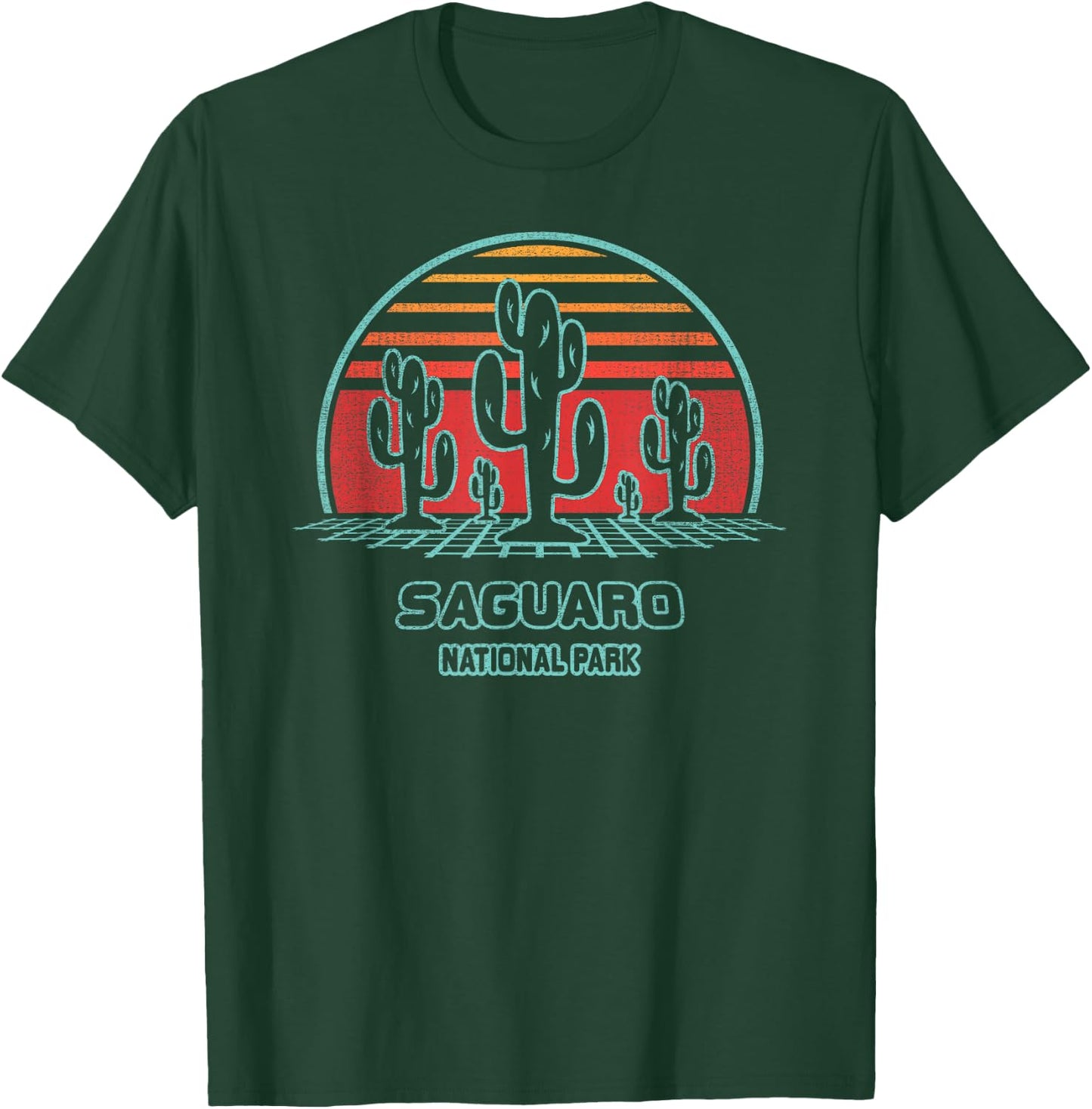 Saguaro National Park Retro Hiking Vintage 80s Style T-Shirt - T-Shirt | Forest