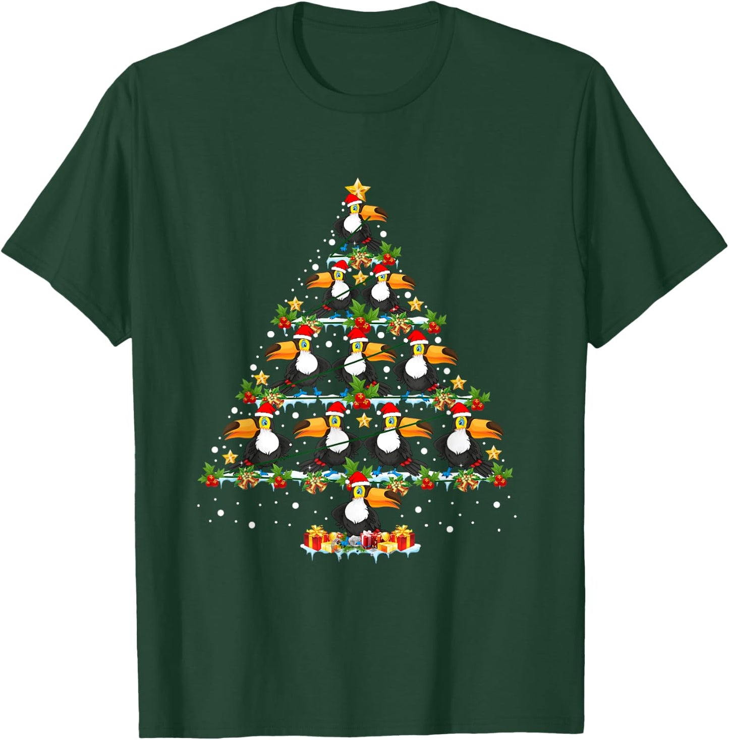 Toucan Bird Lover Xmas Tree Santa Hat Toucan Christmas Tree T-Shirt - T-Shirt | Forest