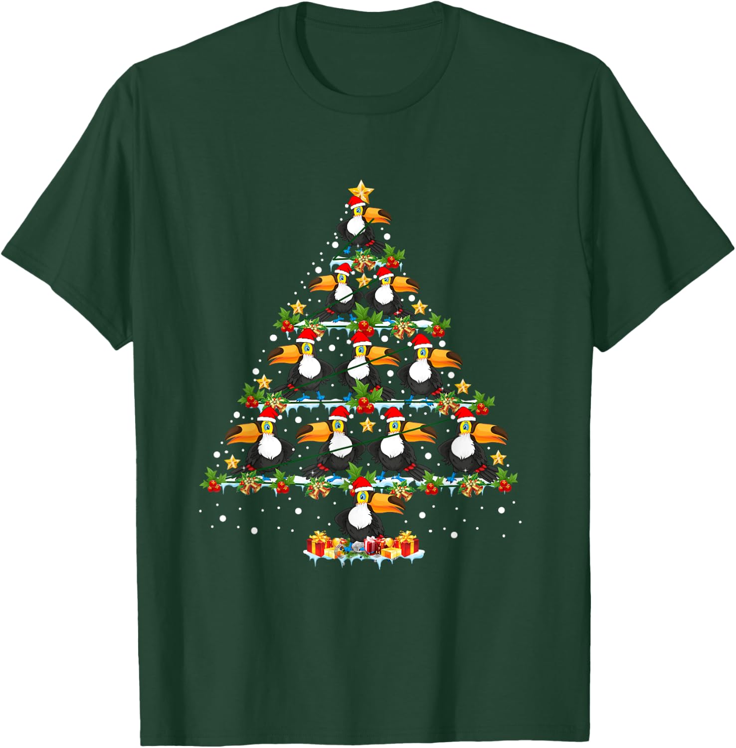 Toucan Bird Lover Xmas Tree Santa Hat Toucan Christmas Tree T-Shirt - T-Shirt | Forest