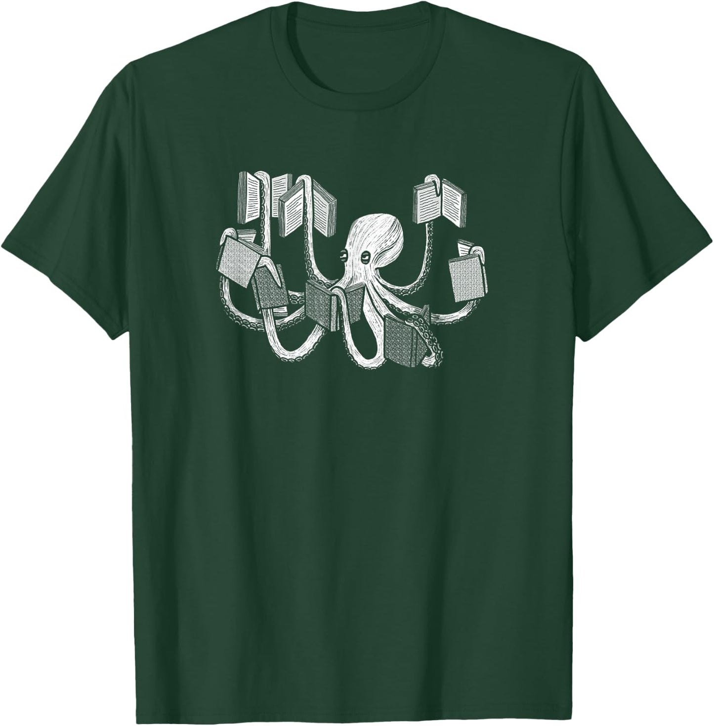Animal Readers Armed With Knowledge - Book Loving Octopus Librarian Art T-Shirt - T-Shirt | Forest
