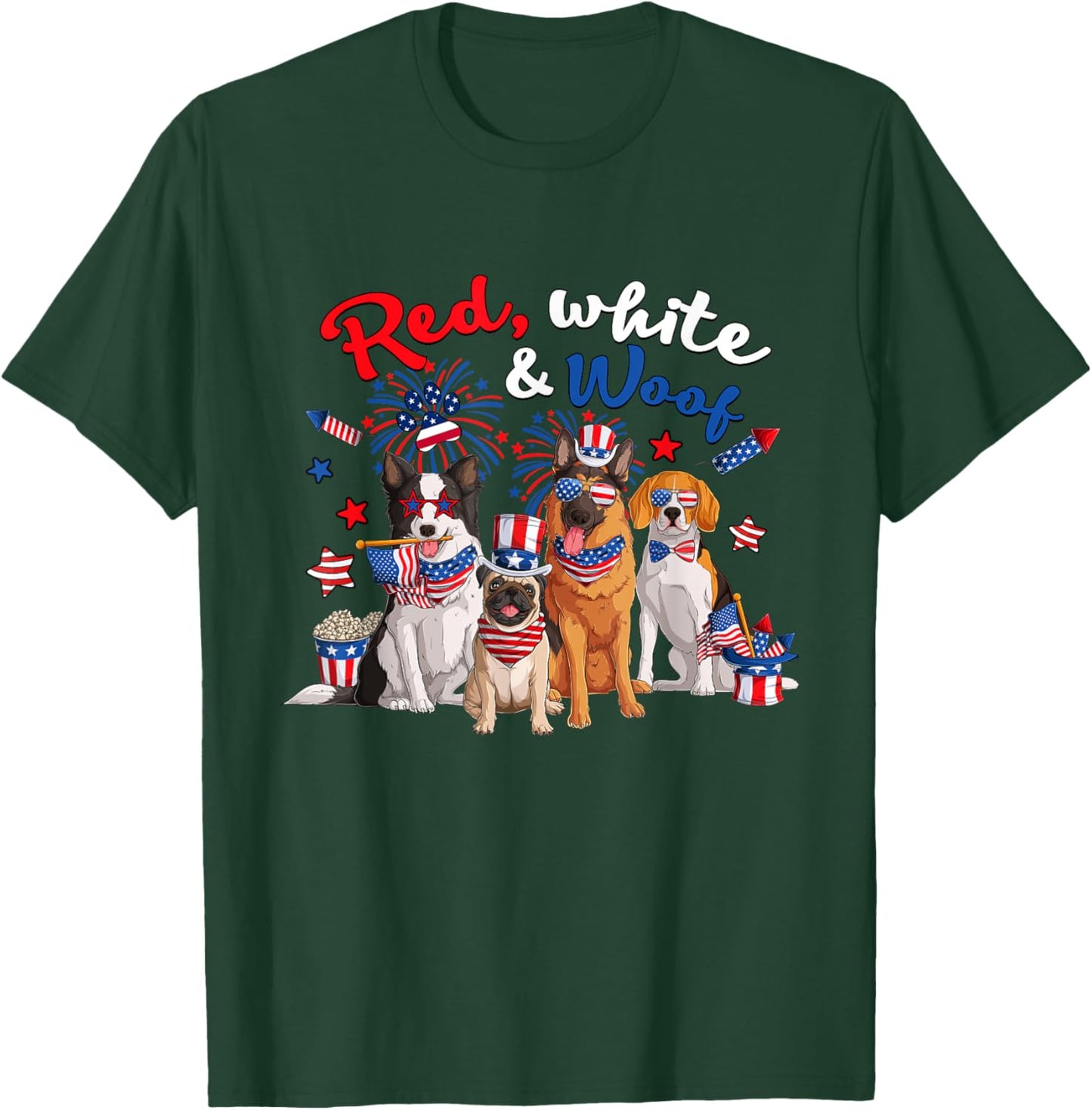 Funny Patriotic Dog Red White and Woof 4th of July Men T-Shirt - T-Shirt | Forest