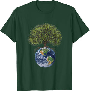 Earth and Tree Environmental Awareness Sustainability Design T-Shirt - T-Shirt | Forest