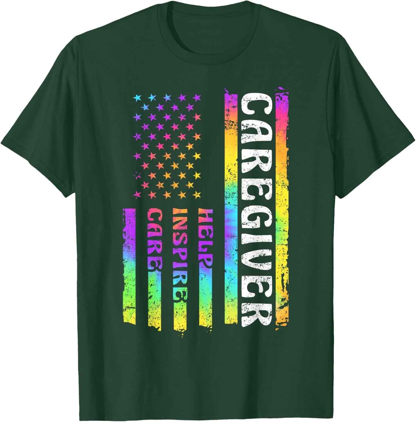 Caregiver Appreciation American Watercolor Flag Help Inspire T-Shirt - T-Shirt | Forest