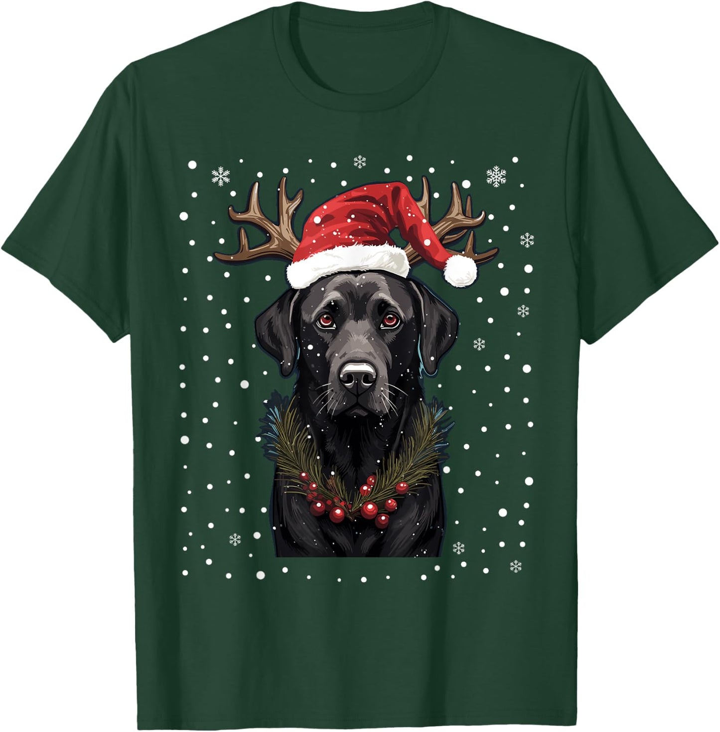 Black Labrador Christmas Lights Santa Hat Xmas Pajama T-Shirt - T-Shirt | Forest