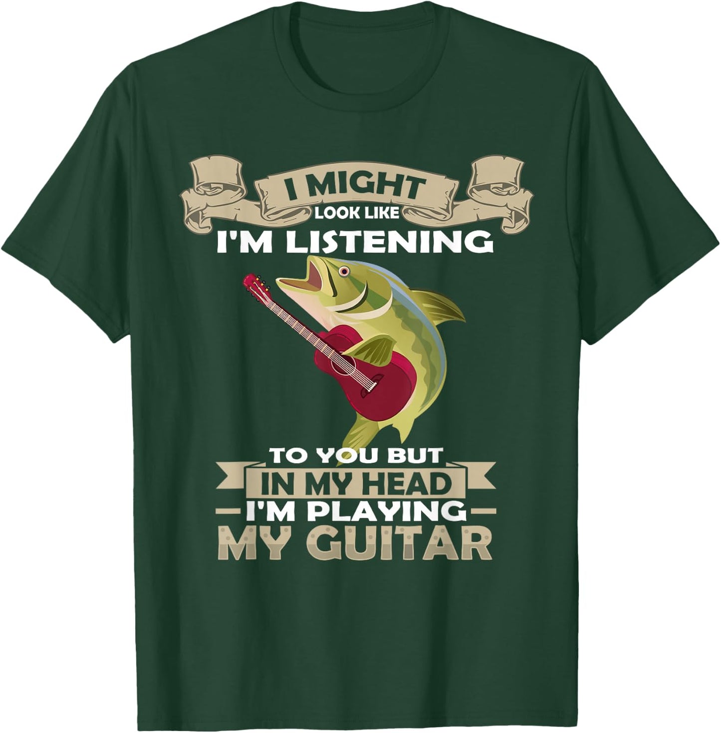 Fish Playing Acoustic Guitar Musical Fans Band Lover T-Shirt - T-Shirt | Forest