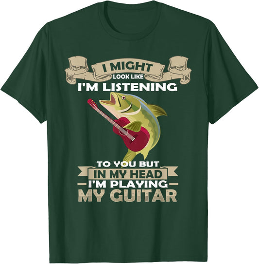 Fish Playing Acoustic Guitar Musical Fans Band Lover T-Shirt - T-Shirt | Forest