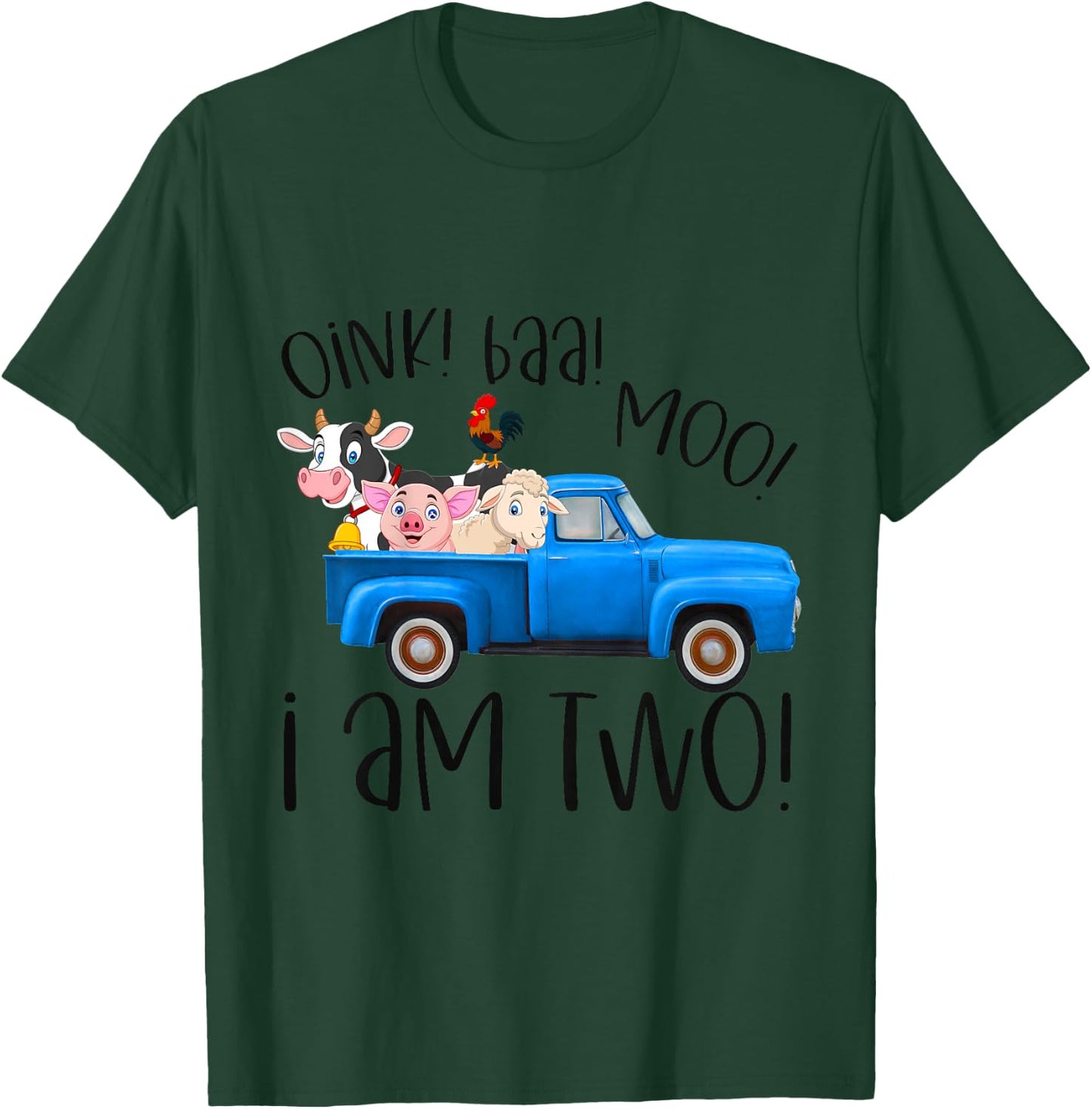 Kids Oink Baa Moo I Am Two Farm Animals Blue Truck Birthday Boy T-Shirt - T-Shirt | Forest