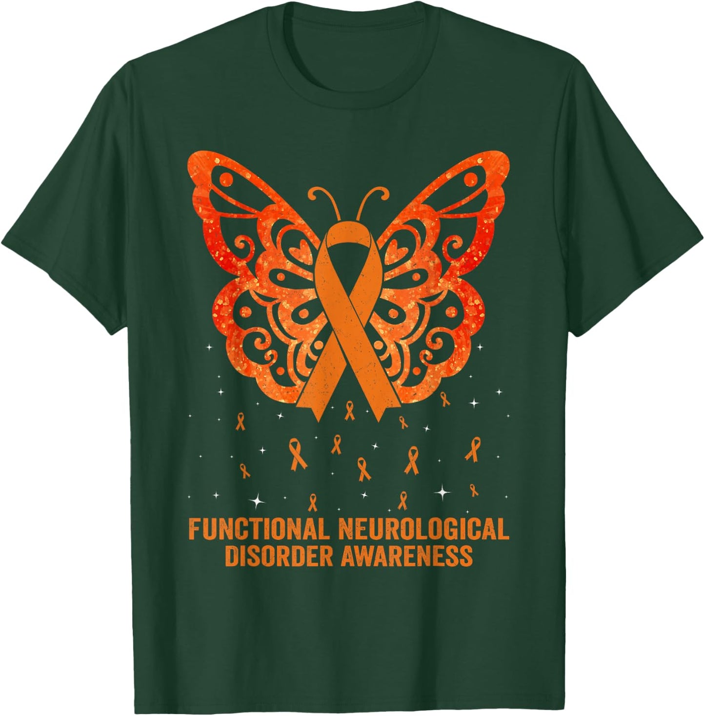 Functional Neurological Disorder Awareness Orange Butterfly T-Shirt - T-Shirt | Forest